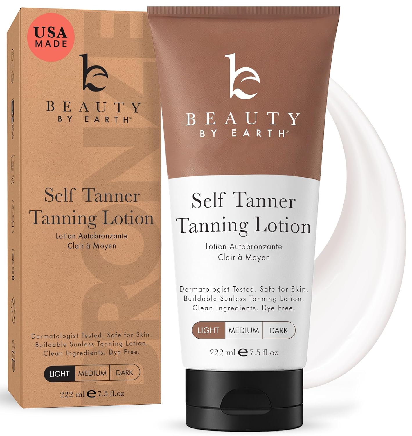 Beauty by Earth Self Tanner - USA Made with Natural & Organic Ingredients, Moisturizing Self Tanning Lotion with Aloe Vera & Coconut for a Natural Glow, Streak-Free Fake Tan
